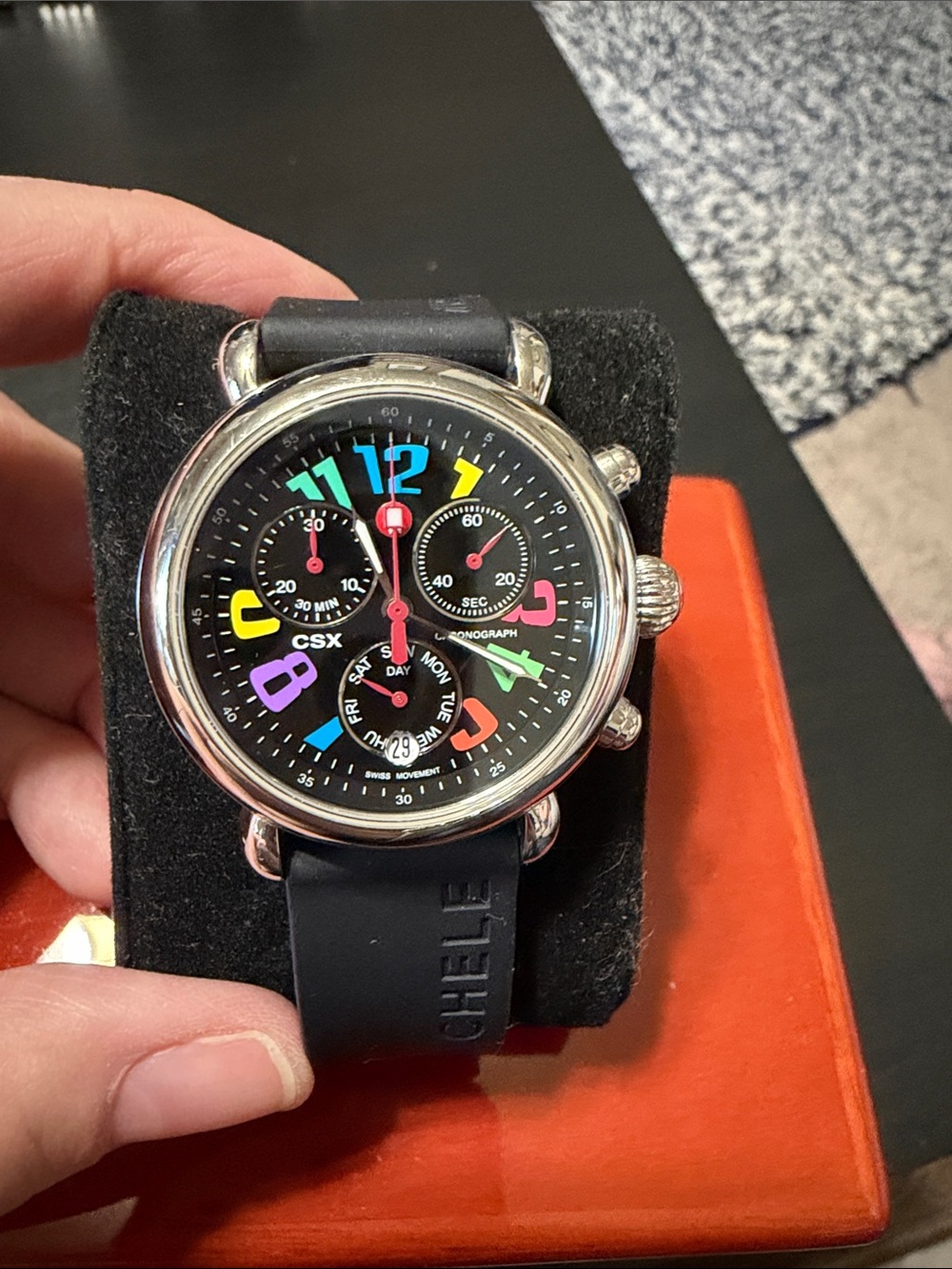 Michele Carousel Bright Multi-Color Number CSX Chronograph Watch